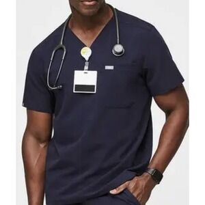 FIGS Technical Collection Leon Three-Pocket Scrub Top Navy Size XS